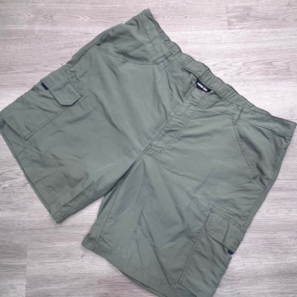 Lands End Mens 3XL/T Olive‎ Green Cargo Shorts Elastic Waist Utility 50-52 1933